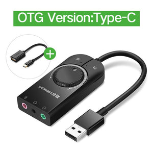 Ugreen USB Sound Card External Audio Card 3.5mm USB Adapter USB to Earphone Headphone Audio Interface for Computer Sound Card