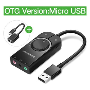 Ugreen USB Sound Card External Audio Card 3.5mm USB Adapter USB to Earphone Headphone Audio Interface for Computer Sound Card