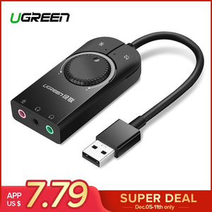 Ugreen USB Sound Card External Audio Card 3.5mm USB Adapter USB to Earphone Headphone Audio Interface for Computer Sound Card